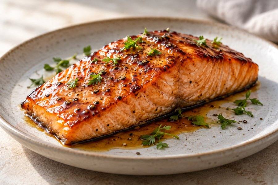salmón con soja y miel